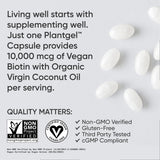 Sports Research® Biotin 10,000mcg with Organic Coconut Oil - Biotin (Vitamin B7) for Healthy Skin and Hair Support* - for Women and Men - Vegan, Non-GMO, Gluten & Soy-Free - 120 Veggie Softgels