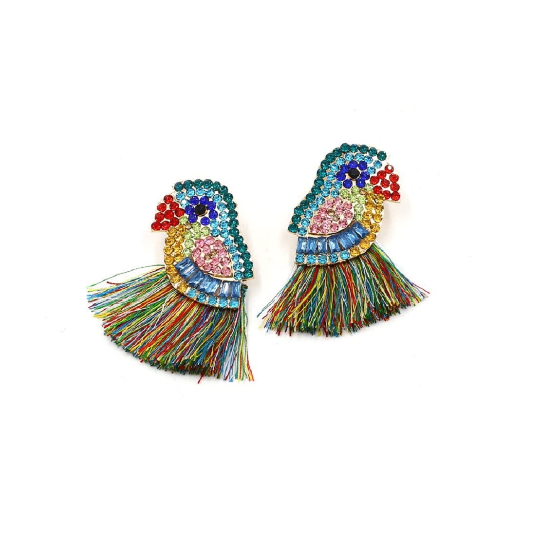 Parrot Earrings for Women, Bird Parrot Tassel Earrings for Womens, Rhinestone Parrot Dangle Earring Hypoallergenic, Cubic Zirconia Parrot Drop Earring, Parrot Jewelry Funny earrings