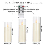 YOROXRG Flickering Flameless Candles Battery Operated with Remote,Led Pillar Candles with Realistic Moving Wick Candles for Halloween,Christmas,Home Decor Pack of 24 (D2.2 xH 5" 6" 7")(Ivory)