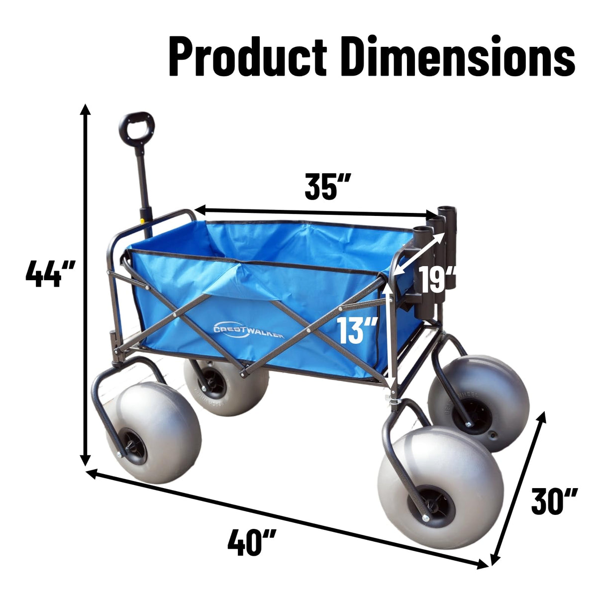 CRESTWALKER 13'' Balloon Wheel Cart, Beach Wagon with Big Wheels for Sand, Folds Thin with Quick-Release Forks, Heavy Duty 300 lbs Capacity