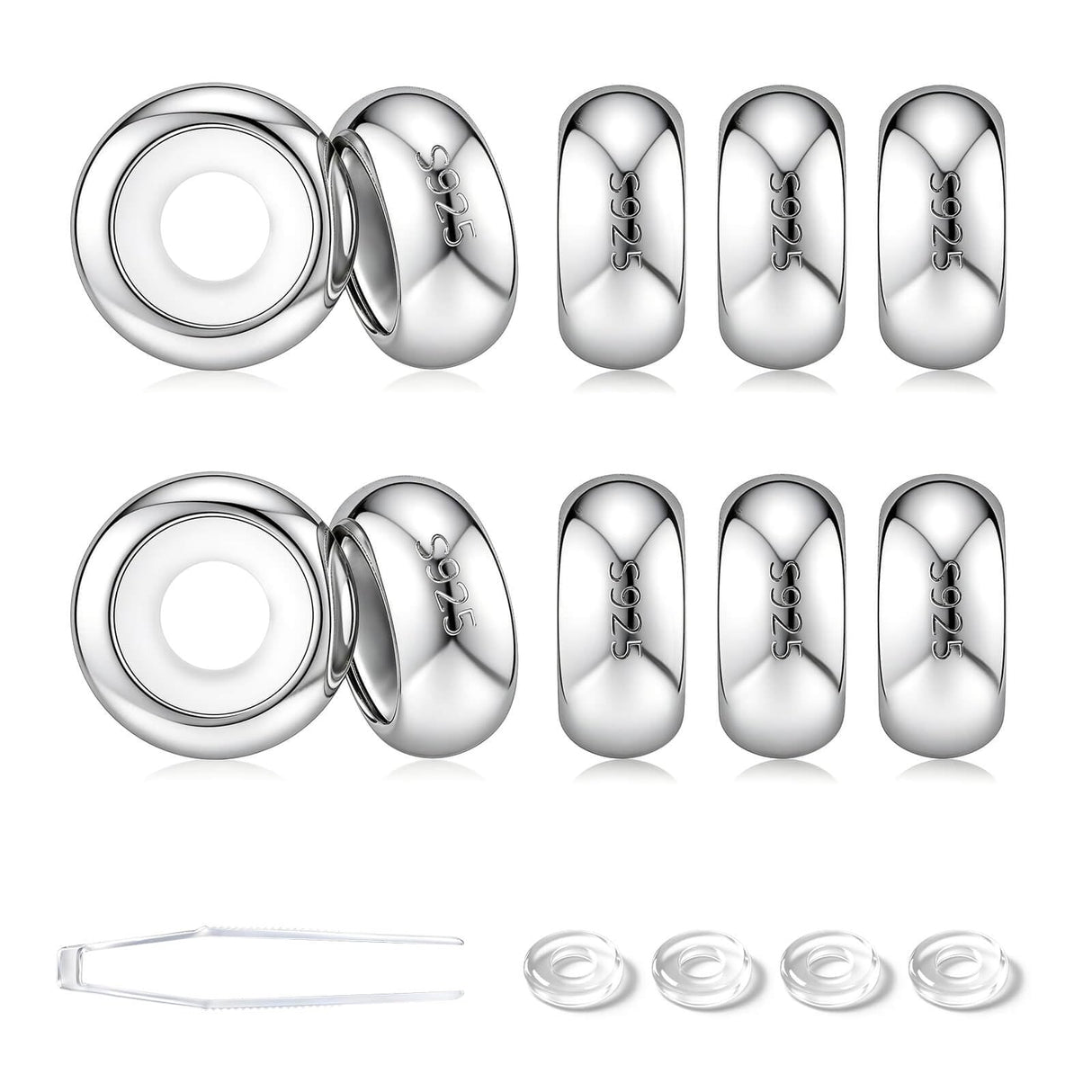 GW Stopper Charms 925 Sterling Silver Round Rondelle Spacer Beads for Charm Bracelets 3mm for Women (10pcs Silver Charm Stopper)