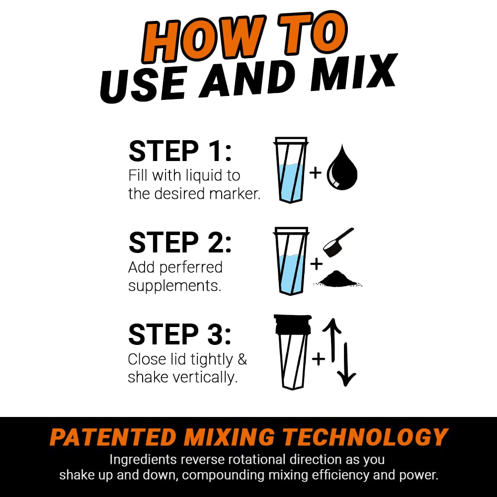 HELIMIX 1.5 Vortex Blender Shaker Bottle Holds Upto 20oz | No Blending Ball or Whisk | USA Made | Portable Pre Workout Whey Protein Drink Shaker Cup | Mixes Cocktails Smoothies Shakes | Top Rack Safe