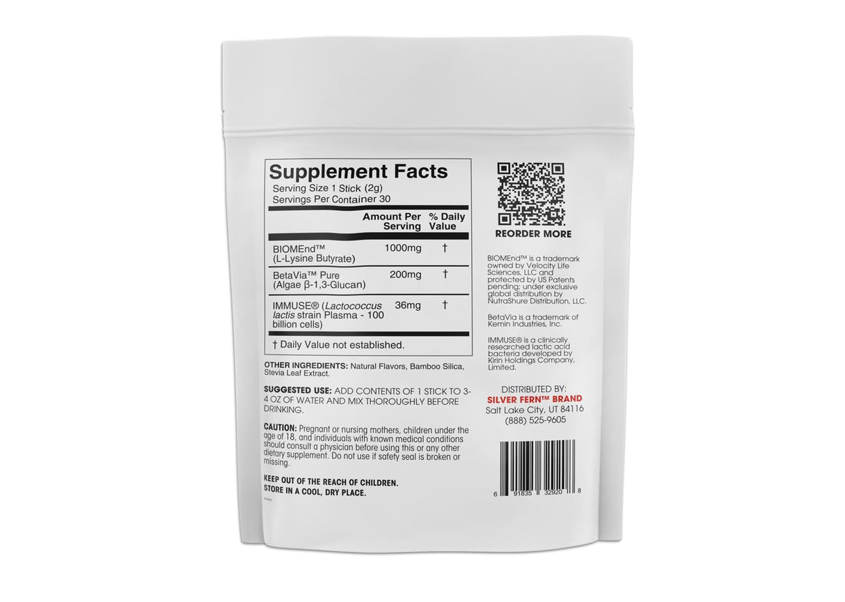 Silver Fern Brand Postbiotic+ Strawberry Lemonade Powder – Postbiotic Supplement with BIOMend™, BetaVia™, and Immuse® – Supports The Digestive System & Overall Wellness – 30 Stick Packs