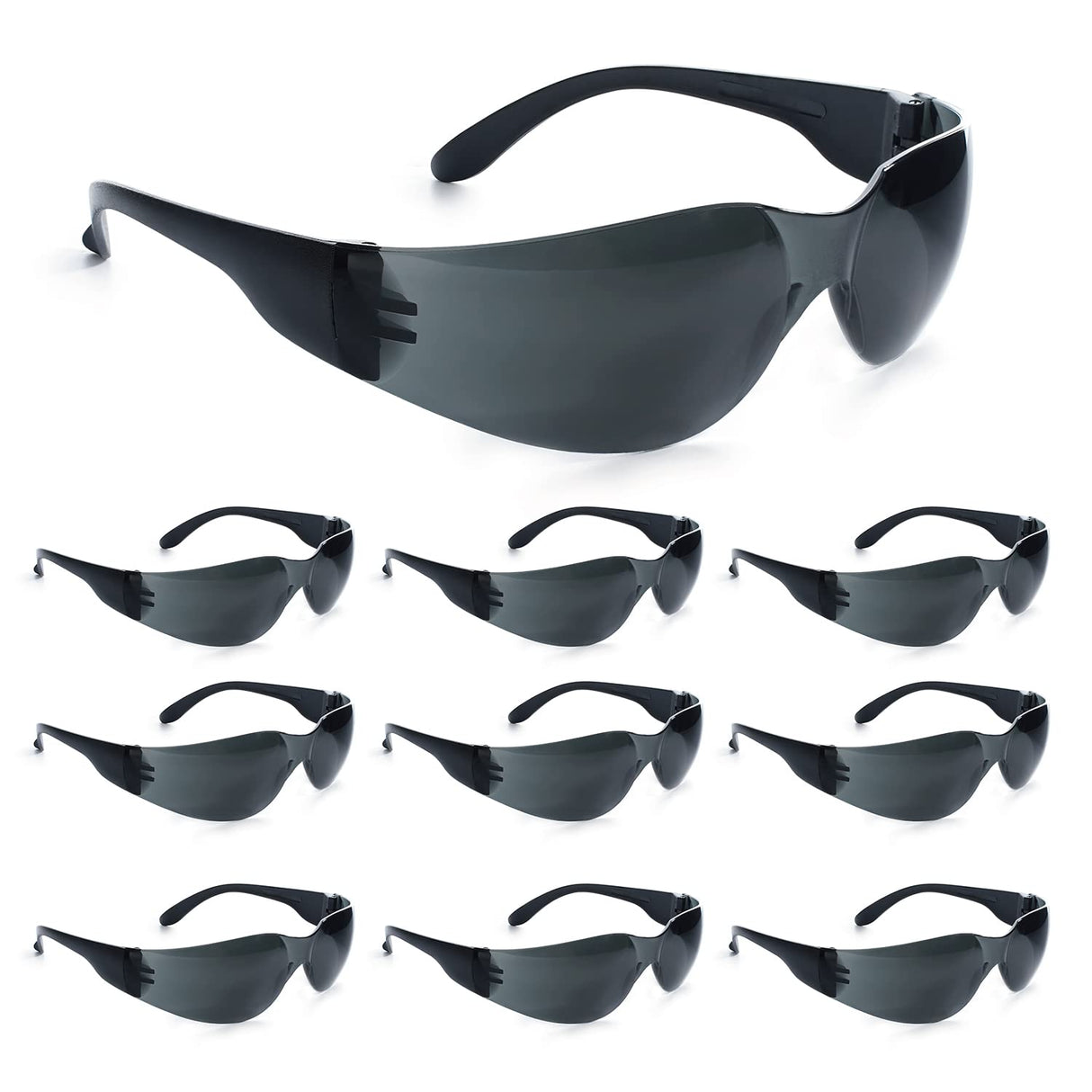 amoolo Tinted Safety Glasses Bulk of 24, Protective Safety Sunglasses, Dark Smoke Lenses for UV Protection, ANSI Z87.1 Impact Resistant Eye Protection for Work, Lab, Construction