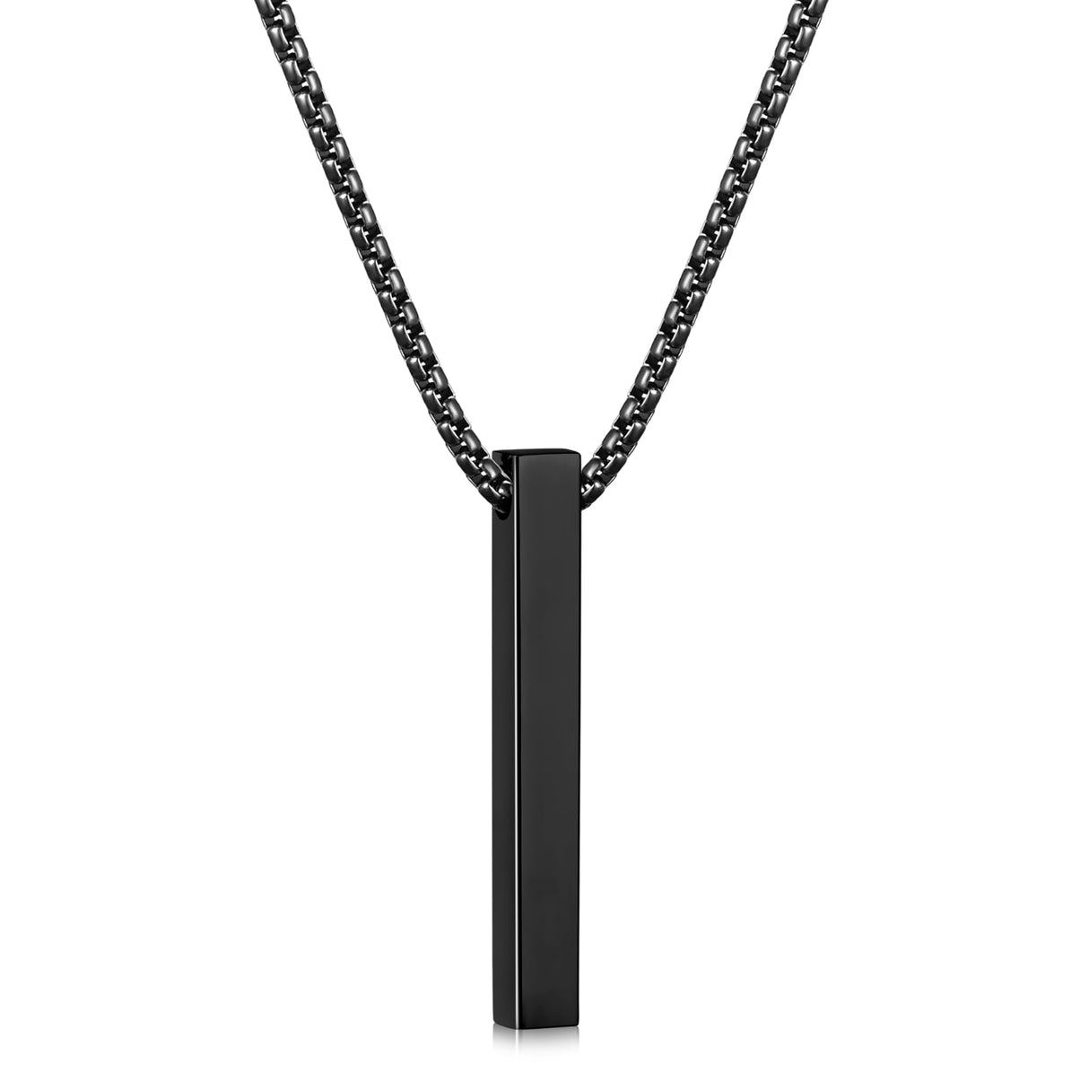 Fiusem Black Pendant Necklace for Men, Rectangular Pierced Necklace 26Inch