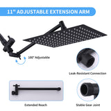 Peicuai Shower Head Combo, 10-Inch High-Pressure Rainfall Shower Head with 11-Inch Adjustable Extension Arm, 5-Setting Matte Black Handheld Shower with Long Hose, Powerful Spray for Low Water Pressure