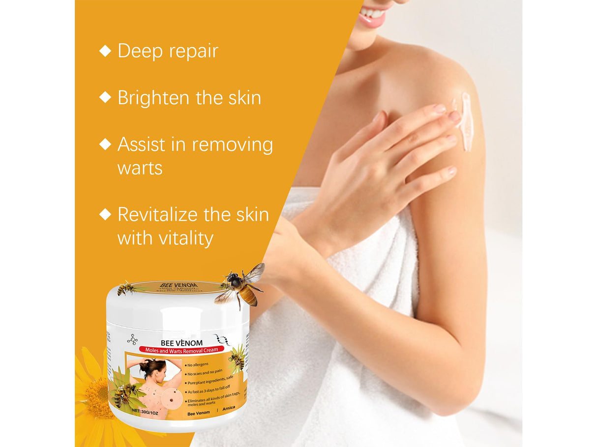 4 Pack Bee Venom Wart and Tag Remover, Bee Venom Mole and Wart Treatment Cream, Tag Recede Bee Venom for Skin