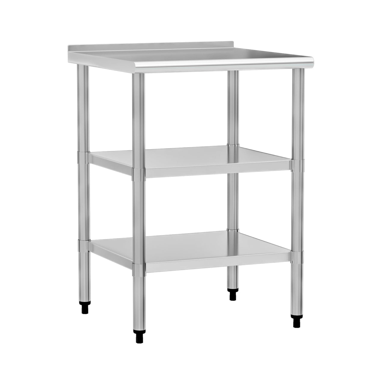 Chingoo Stainless Steel Work Table 24x24 Inch with 2 Adjustable Undershelves & Backsplash, Heavy-Duty Prep Table for Commercial Kitchen, Restaurant, Garage, Outdoor