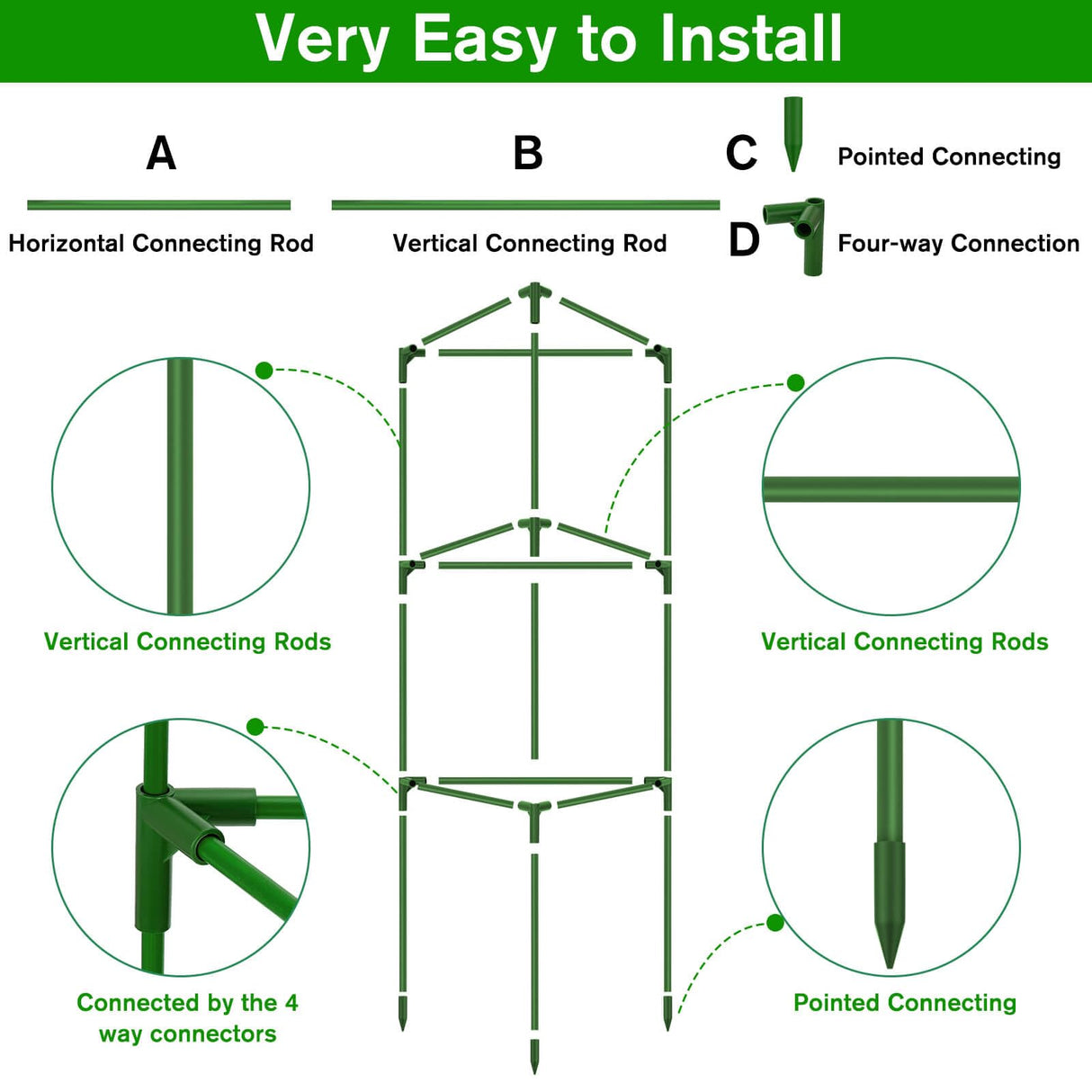 4 Pack Tomato Cages for Garden, Tomato Cage Trellis, Garden Cage Heavy Duty