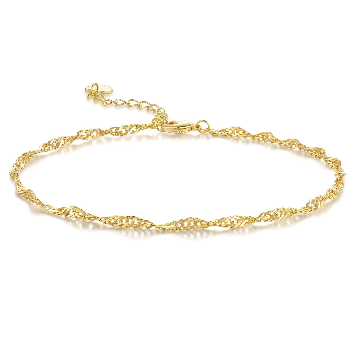 KYAYE 14K Gold Anklets for Women Gold Ankle Bracelet for Women Singapore Chain Mimics Gentle Ripples Singapore Ankle Bracelets for Womens