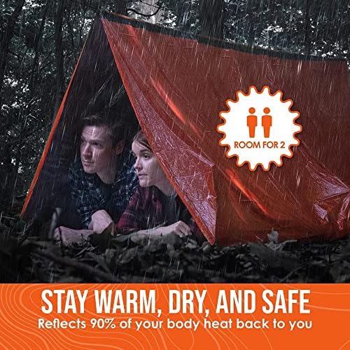 Go Time Gear Survival Life Tent • 2 Person Mylar Emergency Shelter Tube Tent + Paracord • All-Weather Protection for Camping, Hiking, & Survival Kits • Includes Emergency Whistle