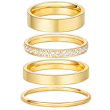 YIKOXI 4 Pcs 14k Gold Filled Rings for Women Non Tarnish Wedding Bands Stacking Rings for Women Titanium Steel CZ Simulated Diamond Knuckle Ring Set (4pcs Gold Rings, 7)