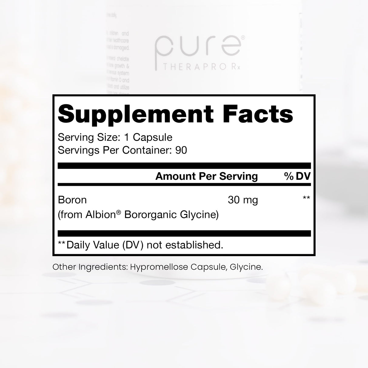 Pure TheraPro Rx Bio Boron, 30mg/Capsule, 90 Capsules, Bororganic Glycine Boron Supplements for Men & Women, Vegan Mineral Supplements for Bones, Cardiovascular Function & Immunity Support