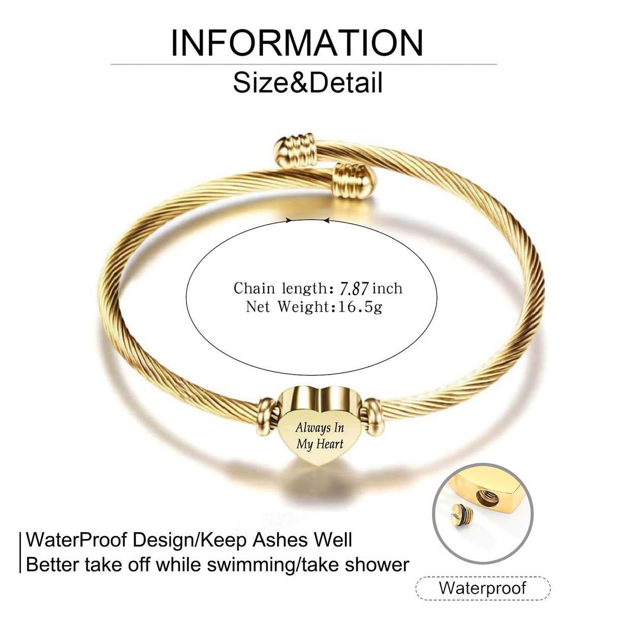 zeqingjw Heart Cremation Bracelet for Ashes Stainless Steel Urn Bangle Bracelet Memorial Keepsake Ash Jewelry for Women Men