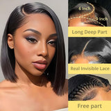 GUDOZO 14 Inch Human Hair Bob Wig - 9x6 Glueless HD Lace Front, Pre-Plucked, Pre-Cut, 200% Density Short Straight for Black Women