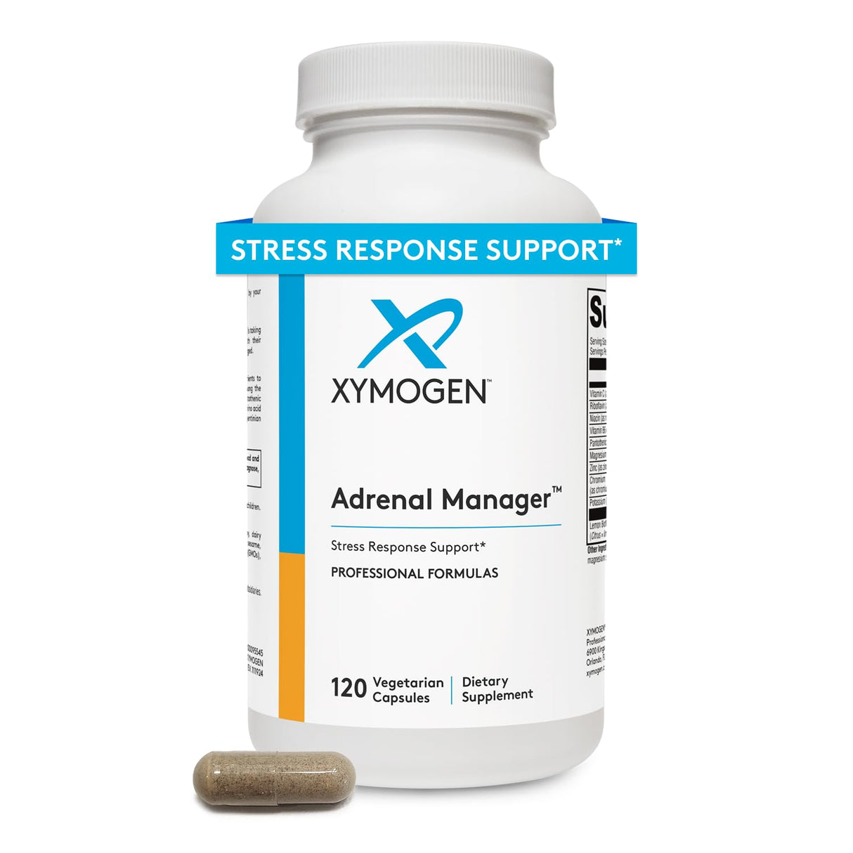 XYMOGEN Adrenal Manager Supplement - Energy, Stress Response + Adrenal Gland Support - with L-Tyrosine, Zinc Chelate, VIT B6, Magnesium, Pantothenic Acid, Rhodiola Rosea (120 Capsules)