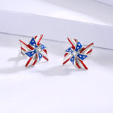 Silver USA American Flag Earrings - Patriotic Star Ears Stud Fourth of July Windmills Independence Day Hoop Jewelry Gift for Women Veterans