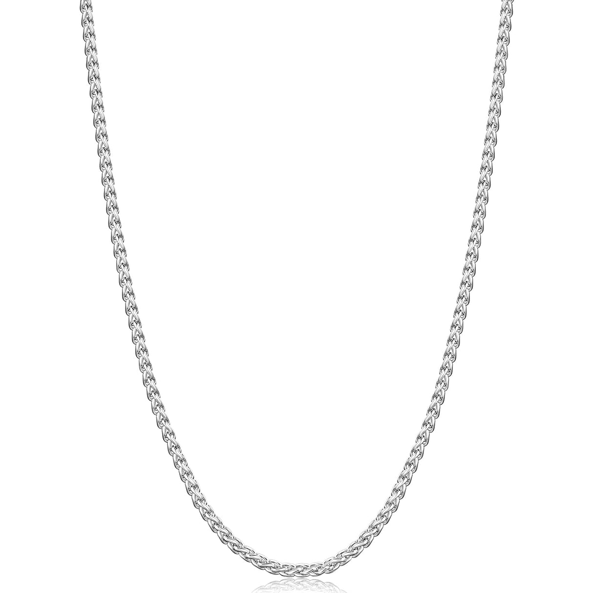 Fiusem 2.5mm Silver Tone Wheat Chain for Men, 24 Inches