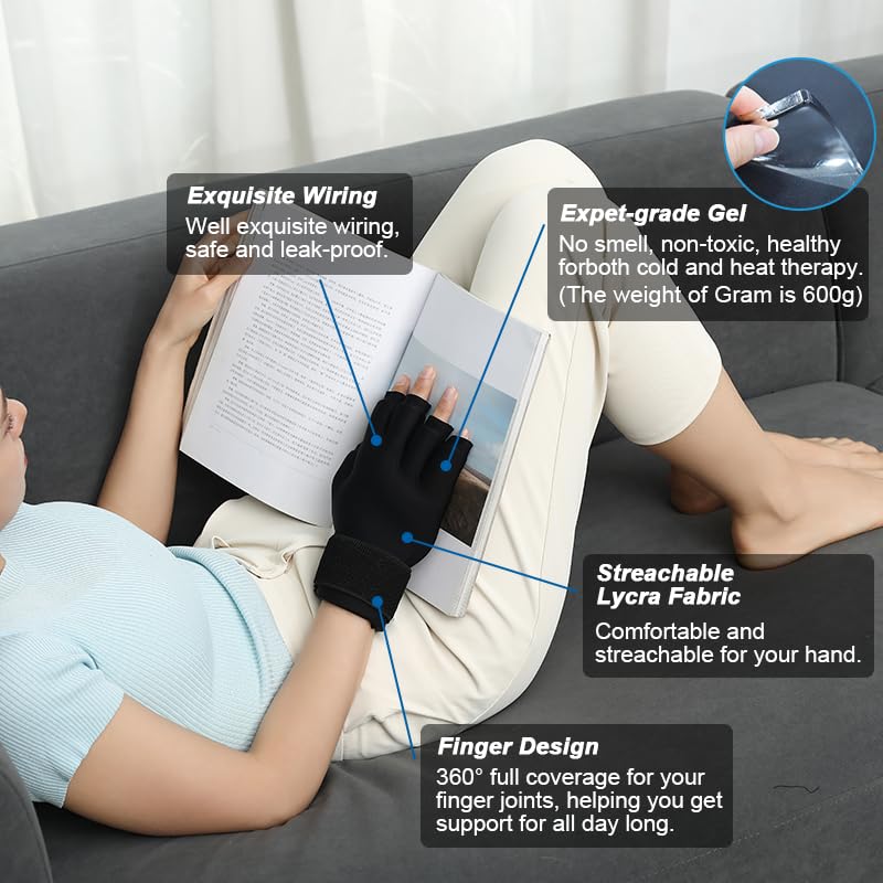 highco Compression Hand Ice Pack Glove for Arthritis Pain Relief,Adjustable Wrist Strap Ice Pack Wrap for Hand and Fingers,Cooling Ice Packs Glove for Women and Men,Tendonitis, Swelling,Black