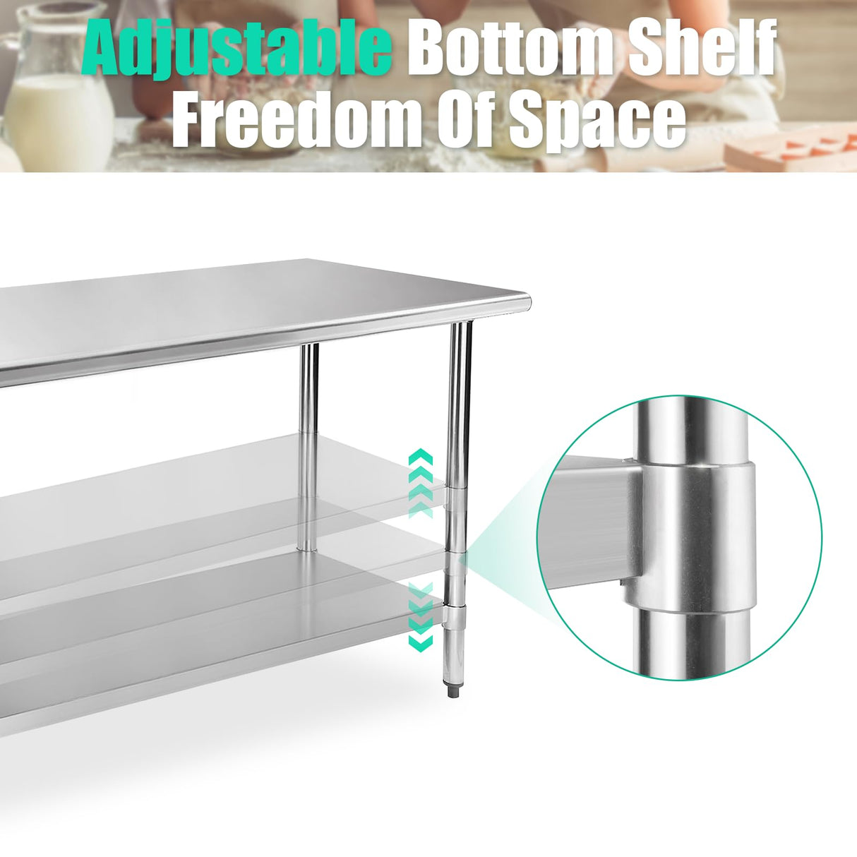STABLEINK NSF Stainless Steel Table 30 x 60 Inches 5ft Metal Prep & Work Tables with Adjustable Undershelf, for Commercial Kitchen, Restaurant, Hotel, Laundry Room and Garage