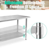 STABLEINK NSF Stainless Steel Table 30 x 60 Inches 5ft Metal Prep & Work Tables with Adjustable Undershelf, for Commercial Kitchen, Restaurant, Hotel, Laundry Room and Garage