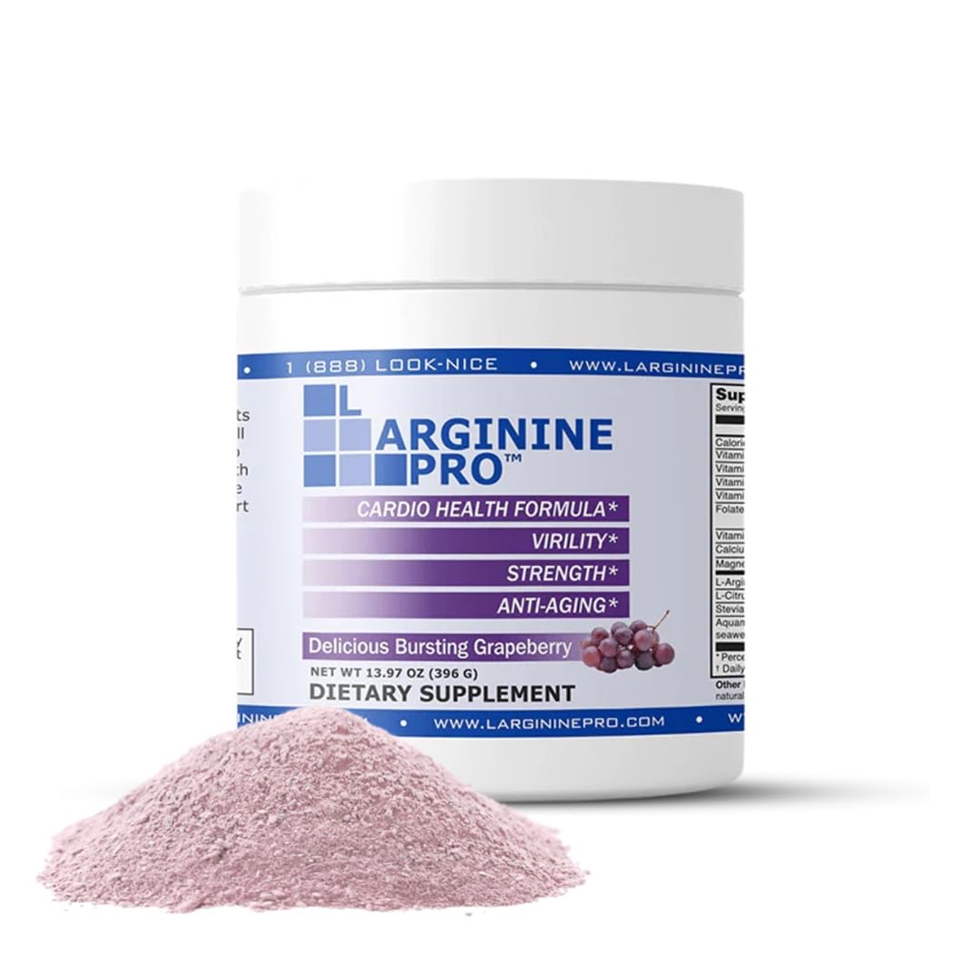 L-Arginine PRO | 5,500mg L-Arginine Plus L-Citrulline 1,100mg Grape Powder Drink Mix Supplement for Increased Nitric Oxide Production