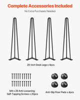VEVOR Hairpin Table Legs 20" Black Set of 4 Desk Legs 880lbs Load Capacity (Each 220lbs) Hairpin Desk Legs 3 Rods for Bench Desk Dining End Table Chairs Carbon Steel DIY Heavy Duty Furniture Legs