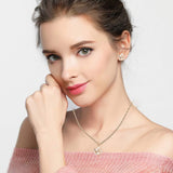 EVEVIC Rose Flower Necklace and Stud Earrings Set for Women,18K Gold Plated