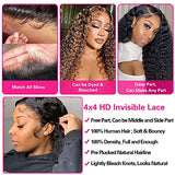 Lace Front Wigs Human Hair Water Wave Brazilian Virgin Hair 180% Density 4X4 Water Curly Lace Closure Human Hair Wigs for Black Women Glueless Wigs with Baby Hair Natural Color 22 Inch Water Wave Wig