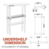 DuraSteel Galvanized Under Shelf for Work Tables - Extra Adjustable Lower Shelf for 30" x 12" Stainless Steel and Wooden Worktables - Fits for use in Restaurant, Warehouse, Home, Kitchen, Garage