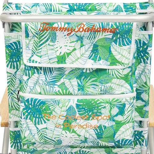Tommy Bahama 5-Position Classic Lay Flat Backpack Beach Chair with Cooler and Cup Holder, Portable Folding Beach Chair for Tanning, Tropical Leaves