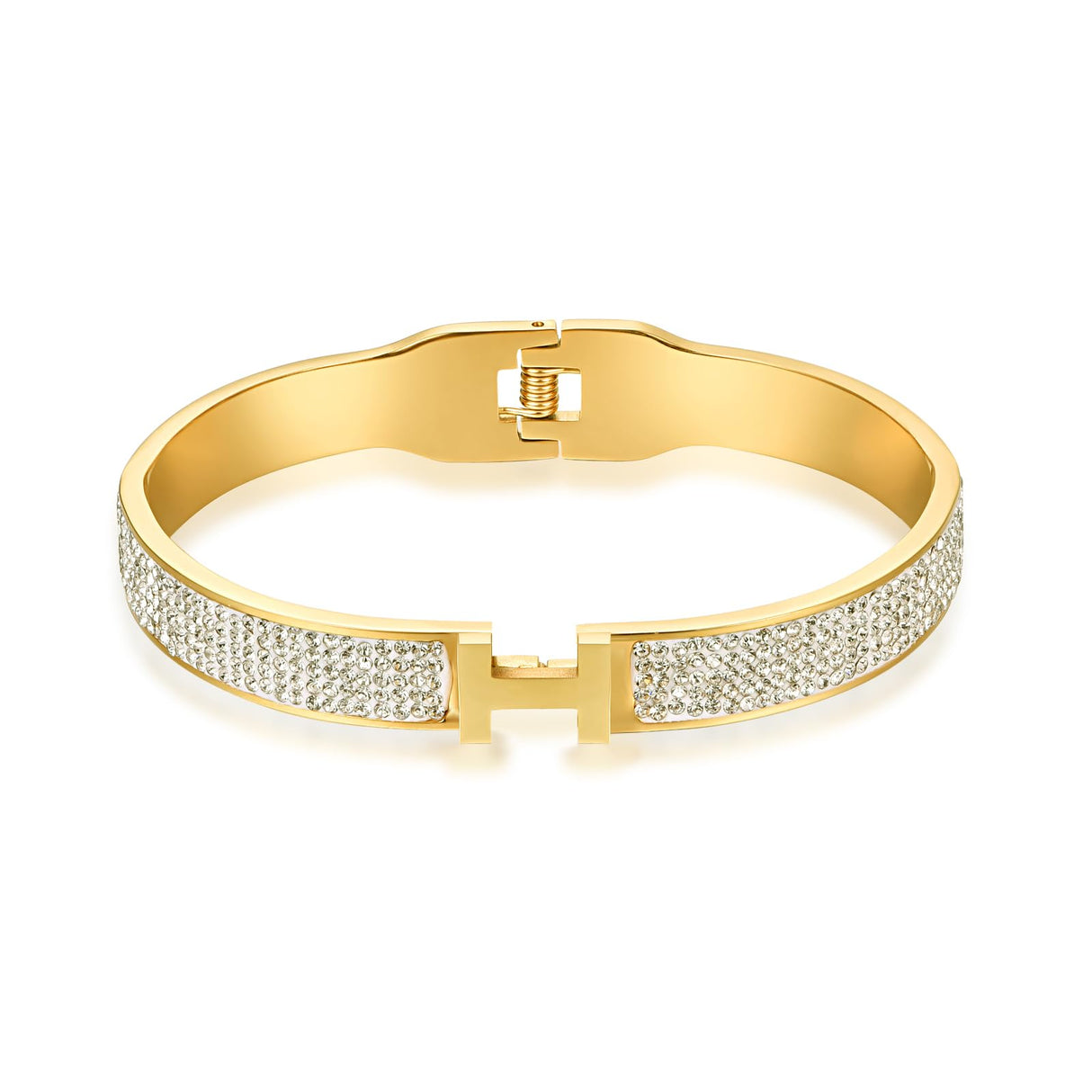 LeoYletc 18K Gold and Silver Plated Bangle Bracelet for Women Stainless Steel with Cubic Zirconia Womens Jewelry Gifts (18K Gold)