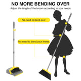NACENA Broom and Dustpan Set, 52-in Long Adjustable Handle Broom Dustpan Combo with Dustpan Teeth to Automatically Clean Hair Suitable for Home Kitchen Office Hall Floor (Grey&Yellow), 2 Pack