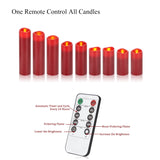 antizer Flameless Candles Led Candles Pack of 9 (H 4" 5" 6" 7" 8" 9" x D 2.2") Burgundy Real Wax Battery Candles with Remote Timer