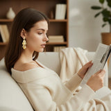 Sylph 18K Gold Plated Dangle Earrings for Women, Bohemian Chandelier Earring Stud, Lightweight Teardrop Hammered Drop Earrings Boho Jewelry for Party