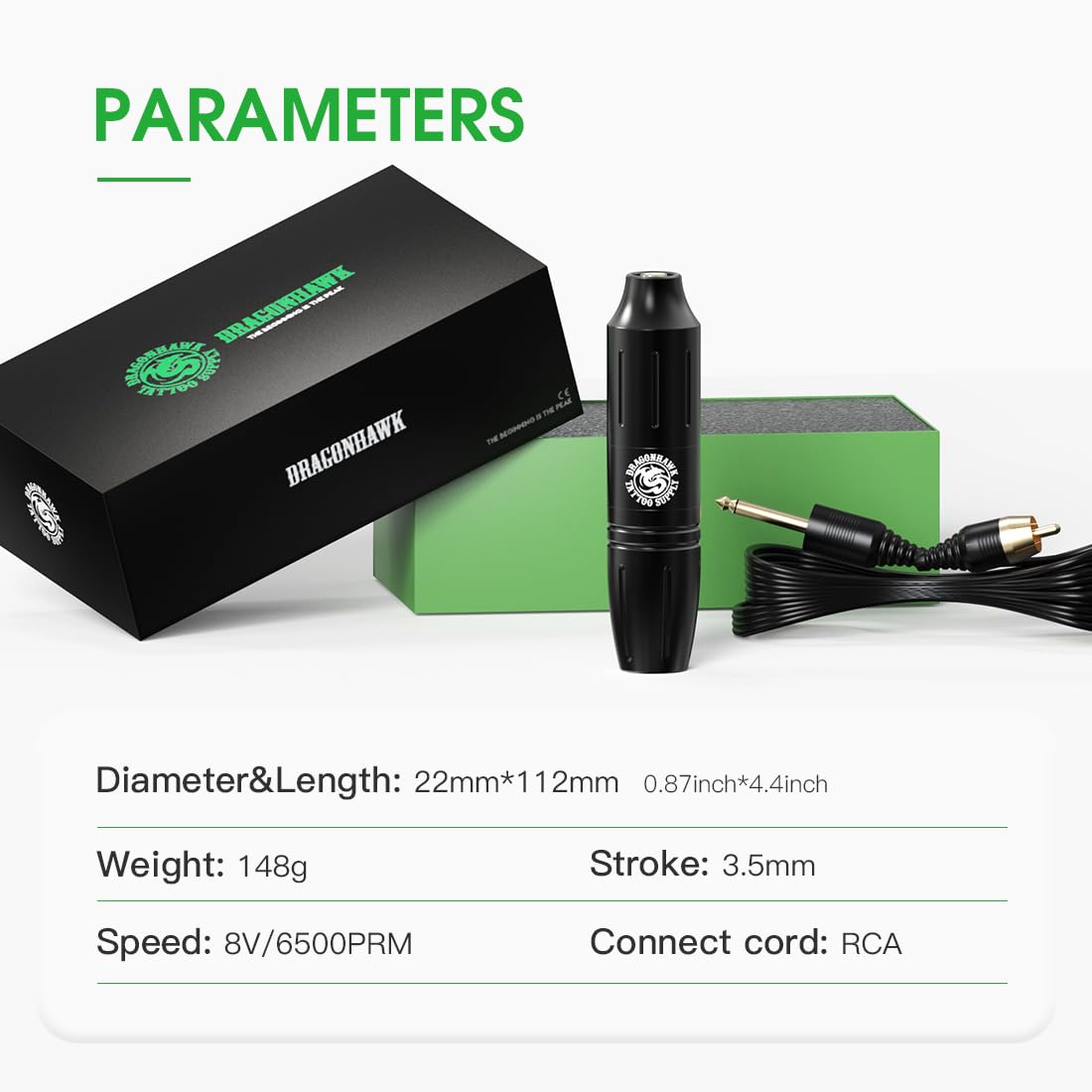 Dragonhawk Tattoo Gun Kit Wireless Tattoo Machine Beginner Tattoo Kit Complete Tattoo Pen Kit Pro Cartridges Tattoo Supplies W085D