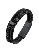 Bestyle Lucky Viking Celtic Bracelet Black Bracelet for Men Double Layer Black Leather Cuff Bracelet, Fashion Punk Retro Men Wristband Leather Bracelet Great Gift for Father Husband, 21cm/8.3 Inch