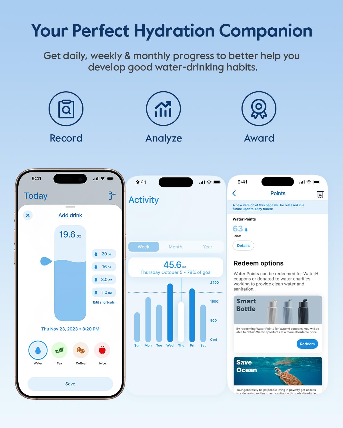 BOOST Smart Water Bottle with Reminder & Tracker, Double Wall Vacuum Insulated Bottles Stainless Steel, 32oz BPA-Free Wide Mouth for Gym, Office, School, Ideal Gift for Christmas, Halloween, New Year