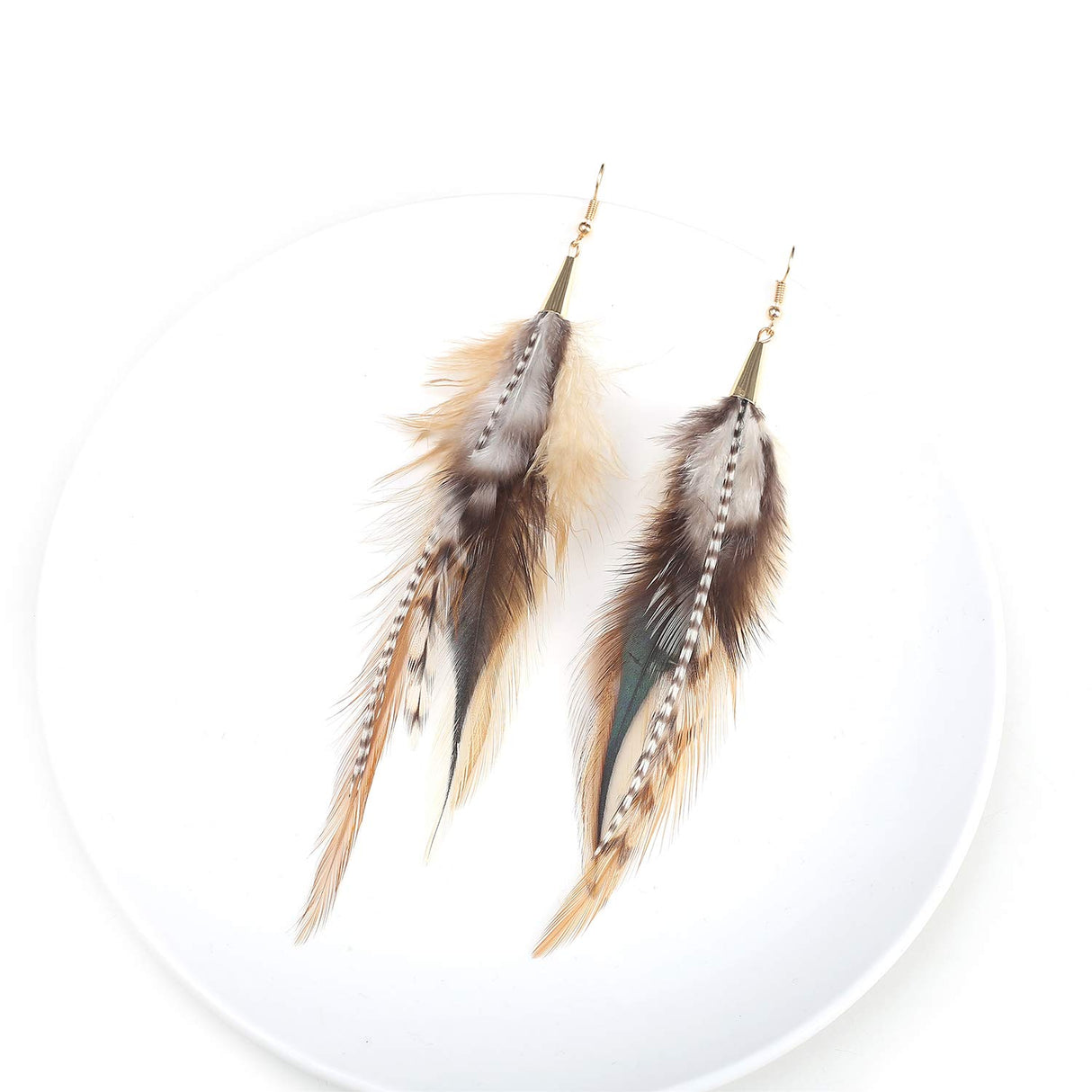 lureme Bohemian Multicolor Pheasant Feathers Dangle Earrings Handmade Natural Feather Earrings (er006314-5)