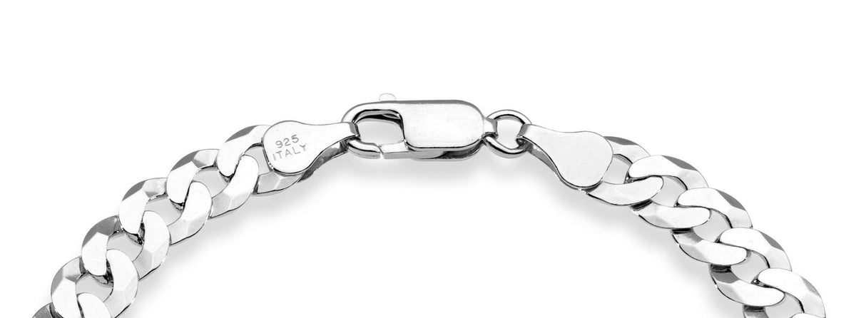 Miabella 925 Sterling Silver Italian 7mm Solid Diamond-Cut Cuban Link Curb Chain Bracelet for Men Women, Made in Italy (8 Inches)