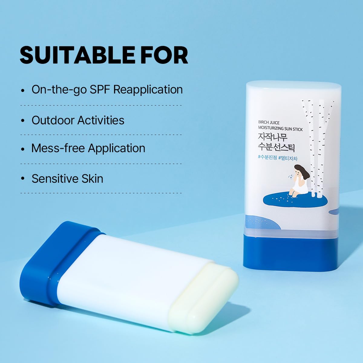 ROUND LAB Birch Juice Moisturizing UVLock Sun Stick 19g, 0.67oz. | Korean sunscreen, No White Cast, Strong UV Protection, portable sunscreen, Non-Toxic sunstick, Perfect for Outdoor activities
