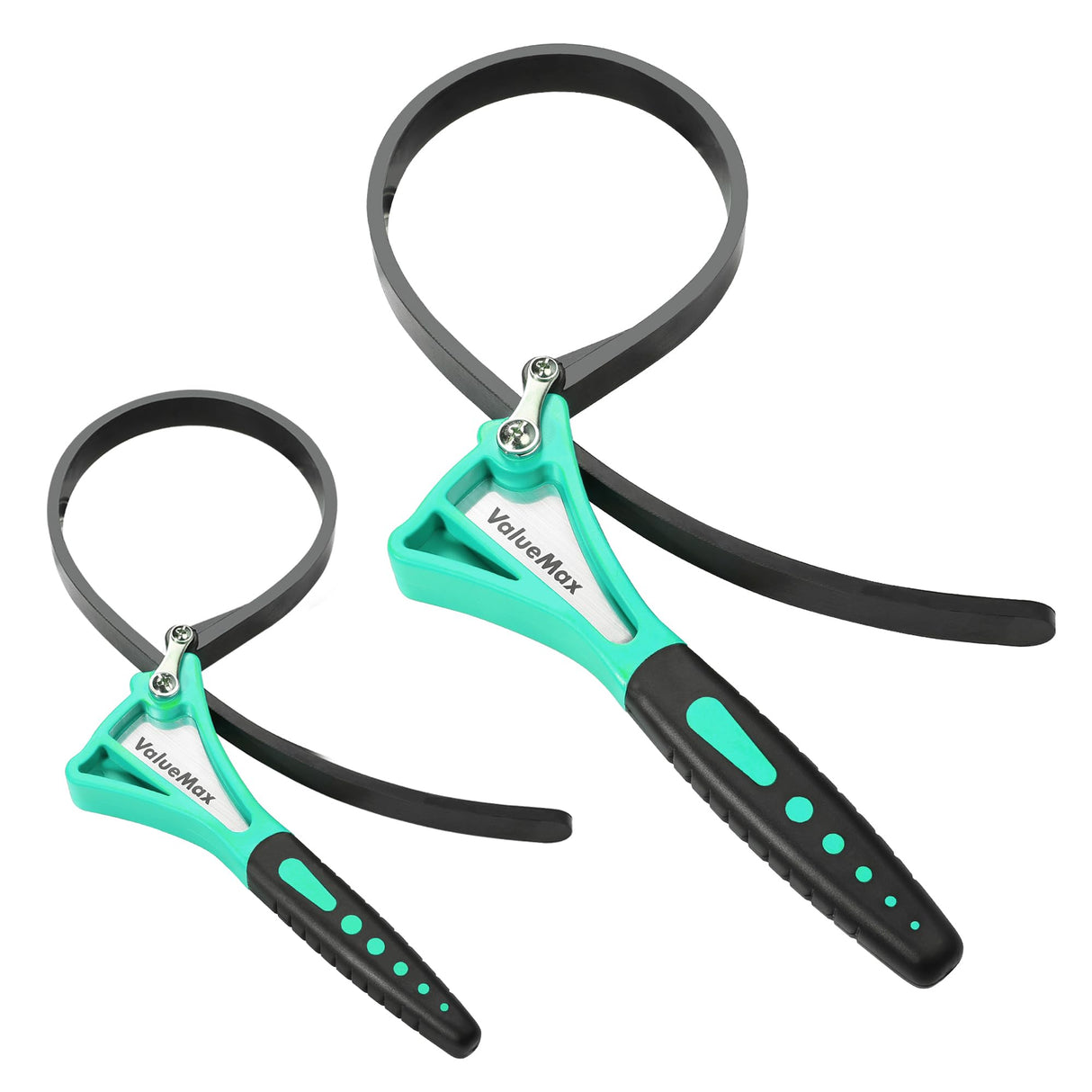 ValueMax 2-piece Strap Wrench Set, Adjustable Oil Filter Wrench with Max Diameter 4" (Small) and 6"(Large) for Shower Head Water Filter, Jar Opener Set, Green