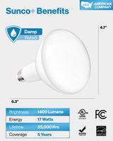 Sunco 6 Pack BR40 LED Light Bulbs, Indoor Flood Lights, Recessed Can Light Bulb, 1400 LM, 17W (100W Equivalent), 2700K Soft White, Dimmable, E26 Base, for Home, Bedroom, Kitchen UL