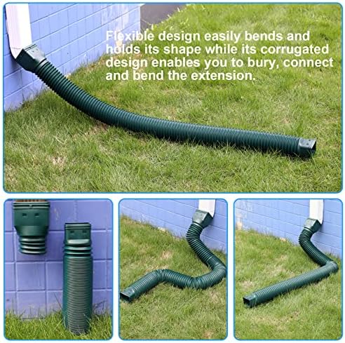 Green1-Pack Rain Gutter Downspout Extensions Flexible, Drain Downspout Extender,Down Spout Drain Extender, Gutter Connector Rainwater Drainage,Extendable from 21 to 68 Inches