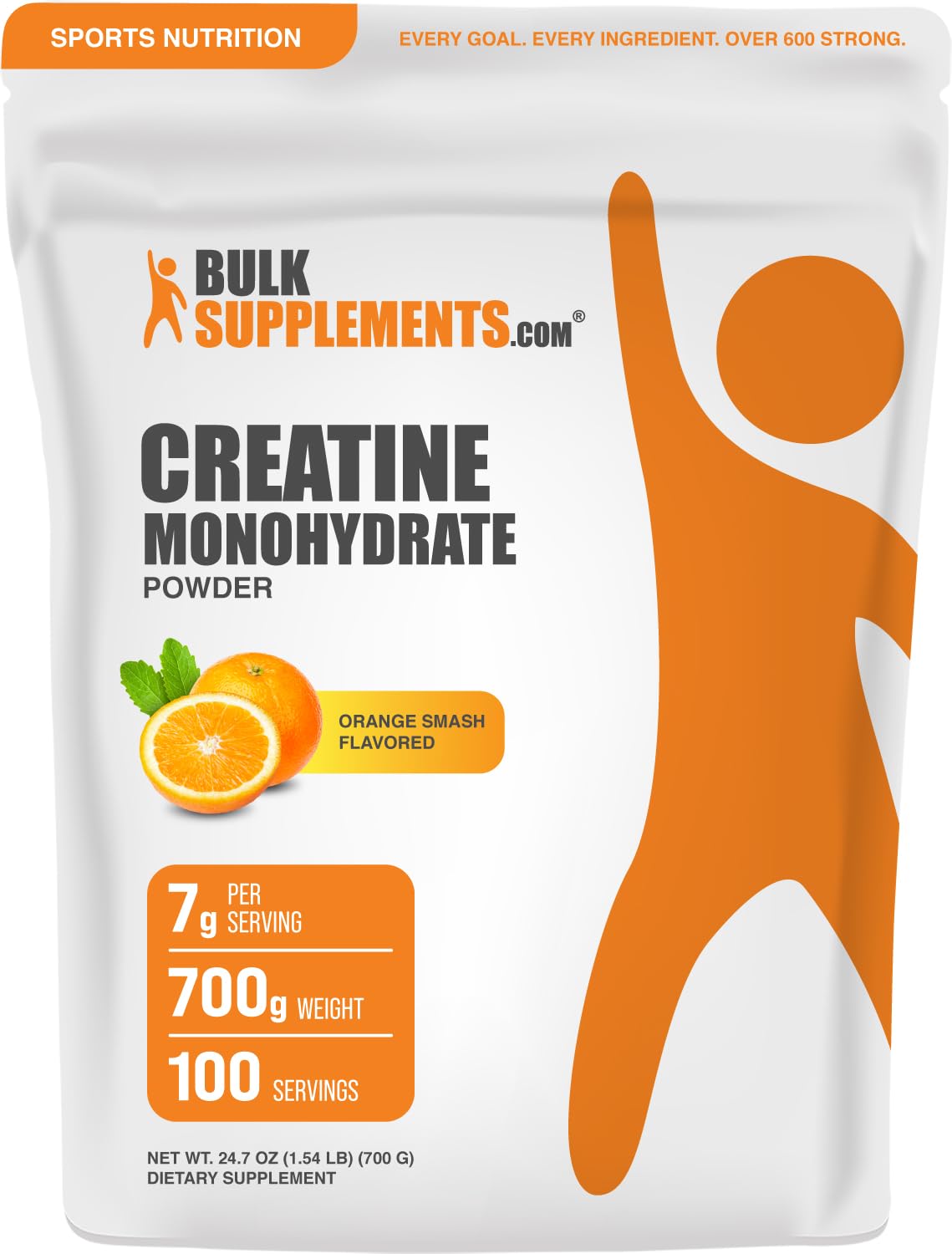 BulkSupplements.com Creatine Monohydrate Powder - Creatine Flavored Powder Supplement, Micronized - Orange Smash Flavor, 7g per Serving, 700g (1.5 lbs) (Pack of 1)