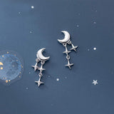 SLUYNZ 925 Sterling Silver Tiny Moon Star Earrings Studs for Women Teen Girls Small Moon Studs Earrings Star Drop (A-Silver)