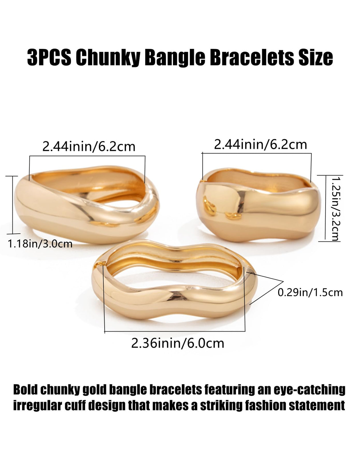 BUYITO Chunky Gold Bangles Bracelets for Women Trendy Stack Statement Bangle Irregular Cuff Bracelets Fashion Jewelry Gift (3PCS Gold)