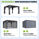 MELLCOM 10x12 Louvered Pergola Adjustable Roof w/Curtains & Mesh