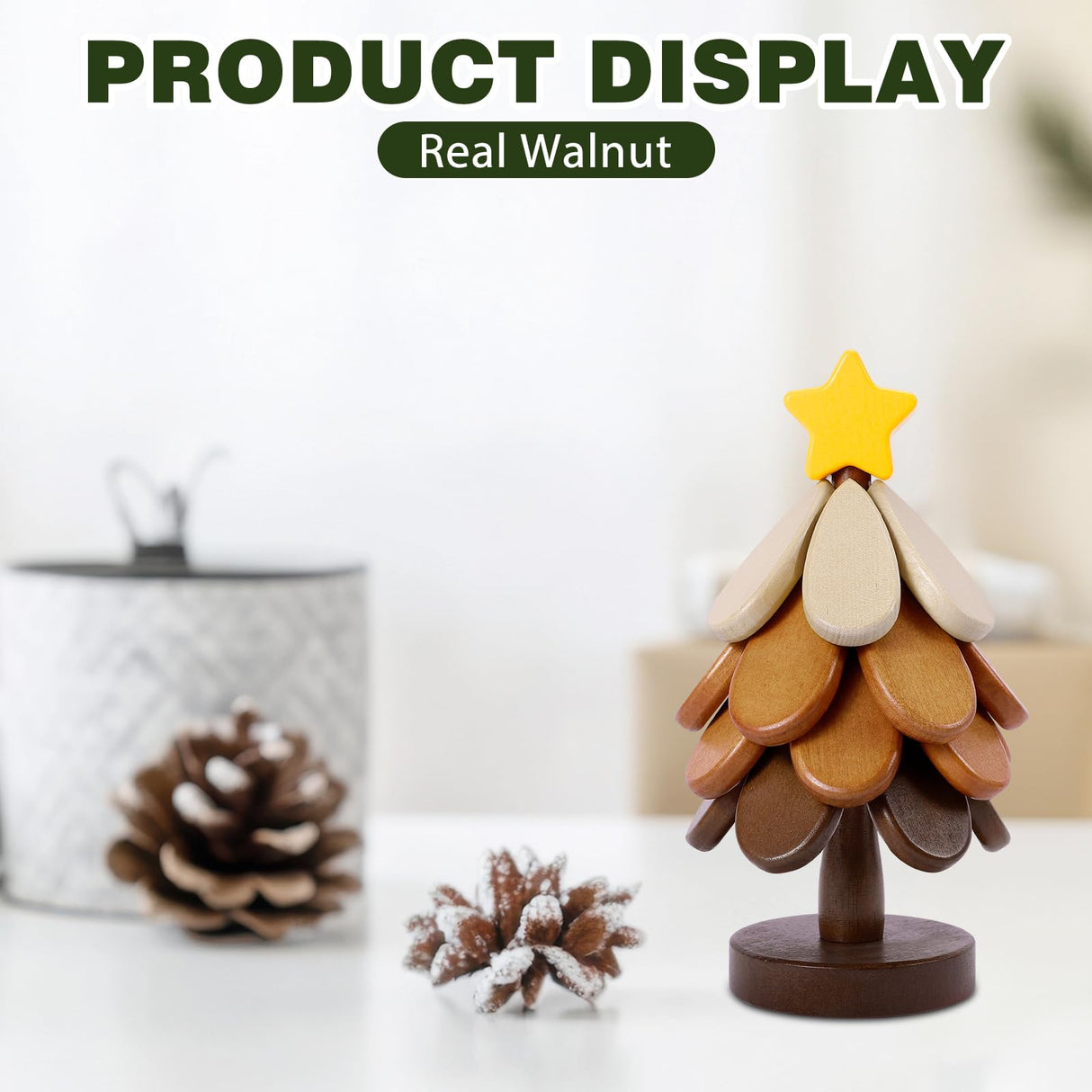 Wooden Tree Trivets for Hot Dishes, Christmas Tree Shape Trivet Set of 4 for Hot Pot Pans, Wood Coasters for Bowls Teapots Drinks Plates, Home Table Decor(Walnut Wood)