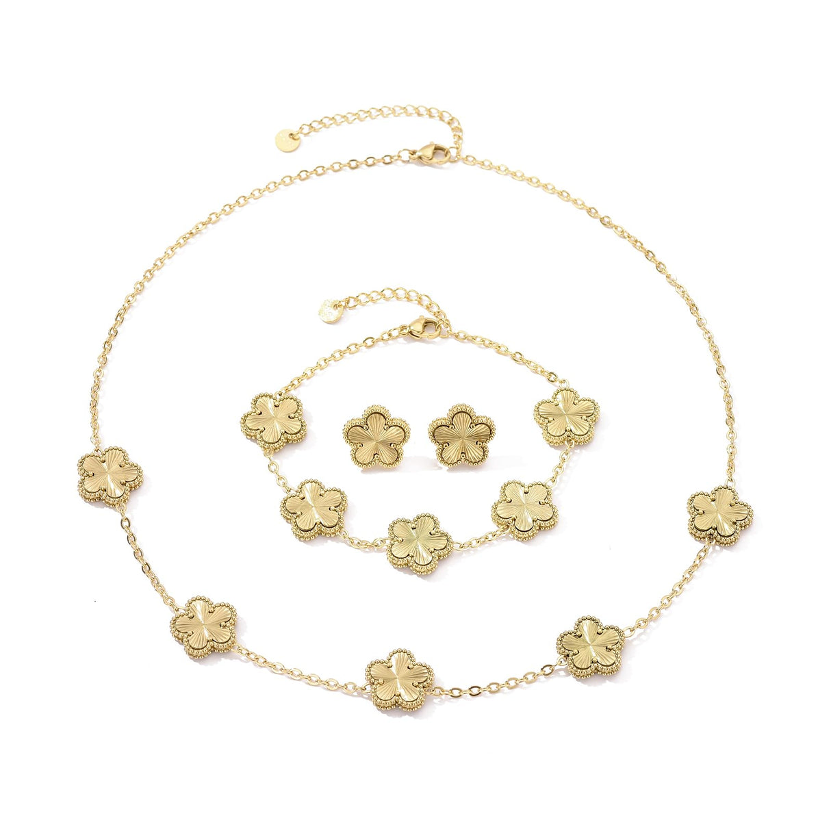 UOOANUO Clover Neckalce Bracelet Earring Set for Women 14K Gold Plated Stainless Steel Four Leaf Clover Jewelry Set